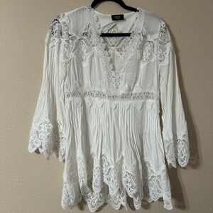 Vici Ivory Lace Tunic with Bell Sleeves